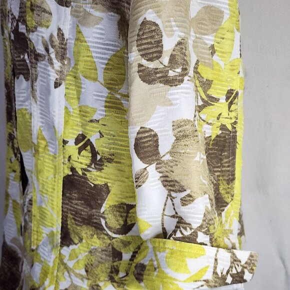 Alfred Dunner Citron Yellow Brown Floral Pearlized Button Up Poly Shacket Sz 16 - Picture 8 of 16